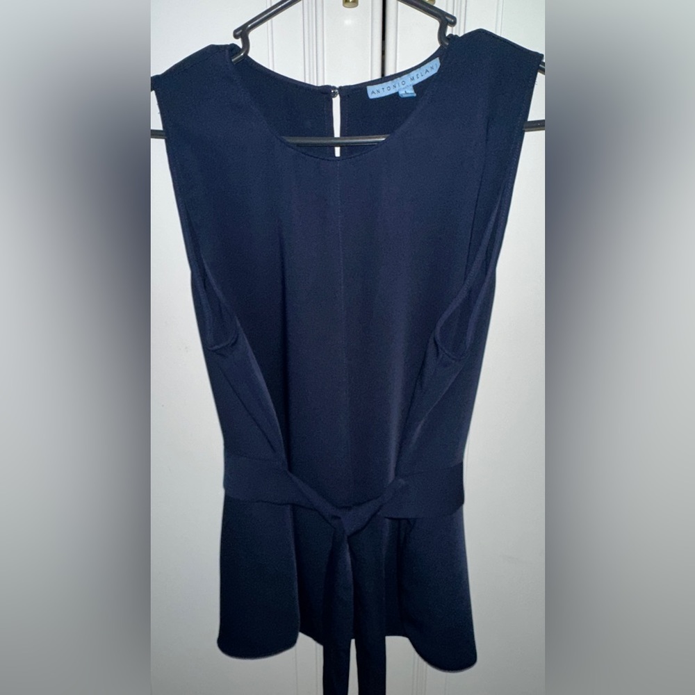 Antonio Melani Karen Tie Waist Jewel Neckline Sleeveless Blouse